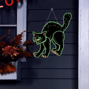 Halloween hanging black cat decoration glowing neon wall sticker party indoor decor prop