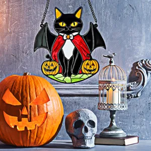 Halloween acrylic black cat vampire hanging ornament detailed scene display prop setup