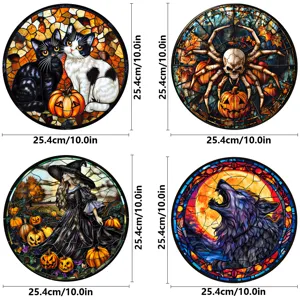 Halloween Glasaufkleber in Buntglasoptik, 25cm runde Fensterfolie Deko für gruselige Party.