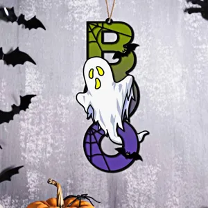 Halloween Holz BOO Hängeschild mit Geist und Fledermaus Dekor für Party Wand Deko Dekoration.