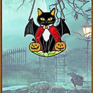 Halloween spooky black cat acrylic hanging decoration stained glass window wall pendant