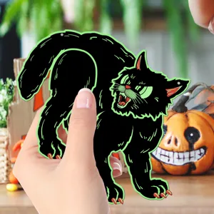 Halloween luminous black cat hanging wall sticker retro spooky party decoration prop