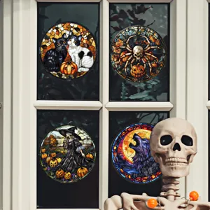 Halloween Fensteraufkleber Buntglas Fensterfolie Deko Glasaufkleber fuer Party heim