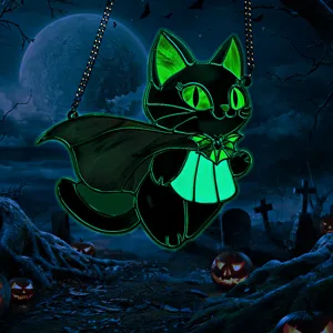 Halloween glowing black cat acrylic hanging ornament detail for spooky party decoration