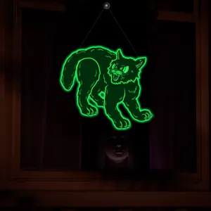 Halloween glowing green cat hanging wall sticker double-sided luminous spooky window decor