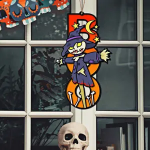 Halloween Holz BOO Hängeschild doppellagig Vogelscheuche Türanhänger Festtagsdekoration