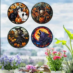 Halloween Buntglas Fensteraufkleber Set, dekorative statische Glasaufkleber für Zuhause.