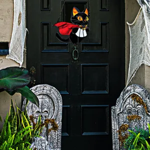 Halloween fluorescent acrylic black cat vampire hanging pendant wall decor sign for indoor party