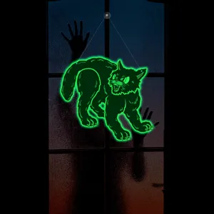 Halloween glowing green cat hanging decoration spooky window sticker for holiday party decor