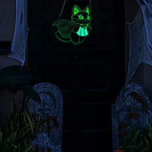 Halloween glowing acrylic cat hanging pendant wall door decor spooky festival party prop