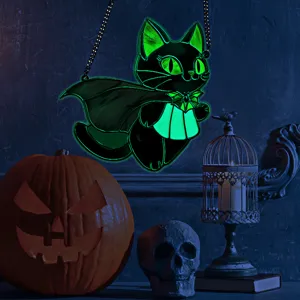 Halloween Glowing Acrylic Cat Wall Hanging Spooky Party Decoration Window Ornament