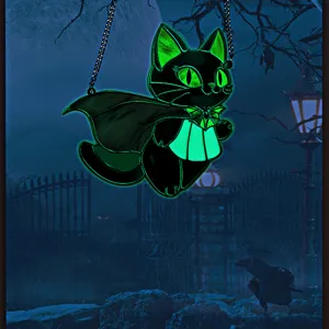 Halloween glowing black cat acrylic hanging pendant wall decoration for spooky holiday decor