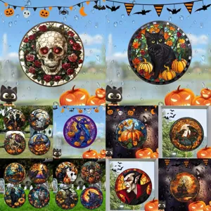 Halloween Fensteraufkleber Statische Glasfolie Bunte Cartoon Krähe Katze Totenkopf Fenstersticker Für Party Heimdekoration