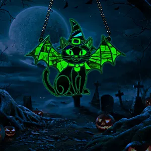 Halloween glowing acrylic cat bat wing hanging decoration spooky wall decor pendant 1pc
