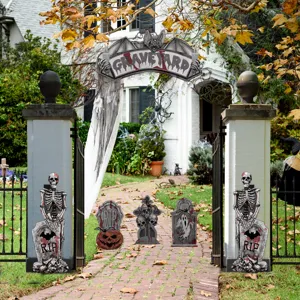 Halloween graveyard gate arch skeleton tombstone decoration set for outdoor yard party spooky props