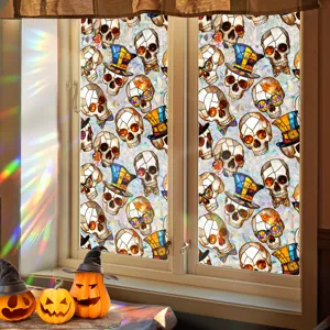 Halloween window sticker gothic skull stained glass privacy film waterproof decor