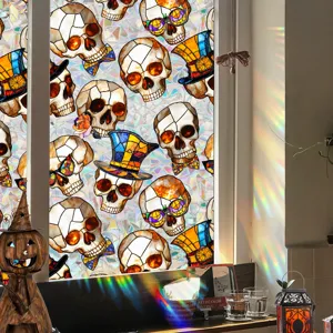 Halloween stained glass window film decorative skull privacy static cling glass sticker home
