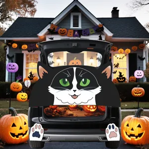 Halloween zwart-witte kat auto kofferbak cover PVC decoratieve sticker voor feest