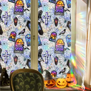 Halloween window sticker stained glass privacy film spooky static cling gothic decor detail