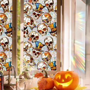 Halloween stained glass skull window film static cling decorative home glass sticker decal