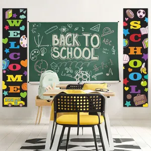 Back to school decorative banners set, colorful welcome school hanging door signs posters.