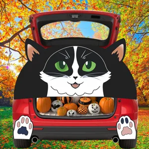 Halloween kat auto kofferbak hoes PVC sticker met schattige pootjes en pompoenen decor