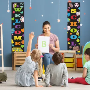 Back to school classroom decoration banners set, colorful welcome school hanging signs.