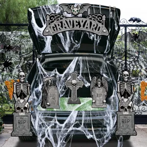 Halloween trunk or treat car decoration set with tombstones spider web spooky props
