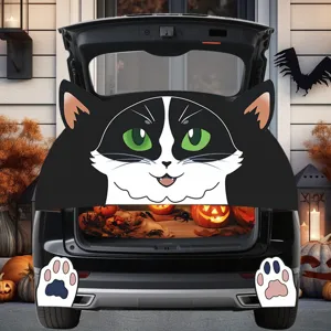 Halloween kat auto kofferbak sticker PVC stof decoratie set voor leuk feest en buiten.