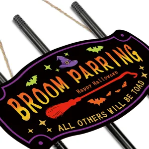 Halloween witch broom parking wooden sign hanging plaque for holiday party decor items