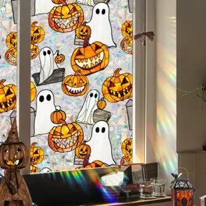 Halloween window sticker stained glass static pvc pumpkin ghost decor film decal 073