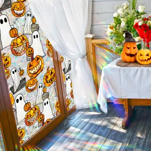 Halloween window sticker static cling glass film spooky ghost pumpkin decor for home party.
