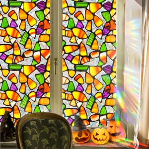 Halloween window sticker stained glass static cling spooky candy corn bat home decor film