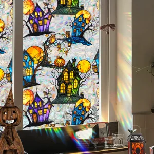 Halloween window glass sticker static decorative pumpkin castle film for home decor