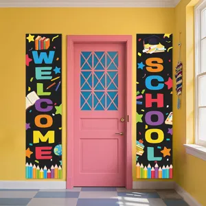Back to school door banner decoration set, classroom hanging sign poster for students party.