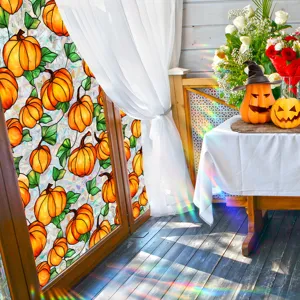 Halloween Pumpkin Stained Glass Window Film Static Cling Decorative Privacy Sticker