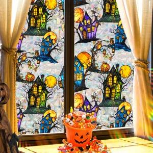 Halloween window film static cling spooky castle pumpkin decorative glass sticker for home