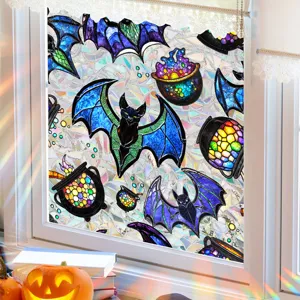 Halloween stained glass window film bat cauldron static cling decorative glass sticker