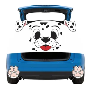 Leuke dalmatiër auto kofferbak hoes PVC stof cartoon hond gezicht achterbak sticker