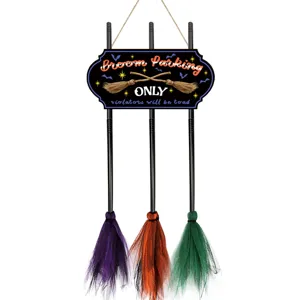 Halloween witch broom hanging sign decorative wooden sign holiday party hanging decor props