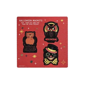 Halloween wooden magnetic fridge stickers vintage owl black cat holiday kitchen decor set