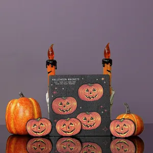 Halloween wooden magnetic fridge stickers set, cute pumpkin decor for kitchen and home.