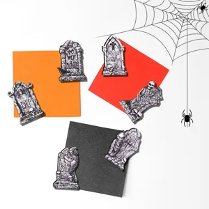 Halloween wooden fridge magnets, spooky tombstone skull magnets for kitchen holiday decor.