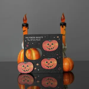 Halloween wooden magnetic fridge stickers with cute carved pumpkin designs for festive decor.
