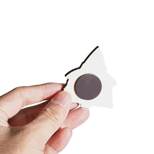 Wooden fridge magnet back detail showing strong circular magnetic backing for secure daily use.