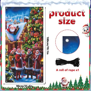 Weihnachts Türbanner Feiertag Hängend Dekoration mit Weihnachtsmann und Baum Design 180x90cm.