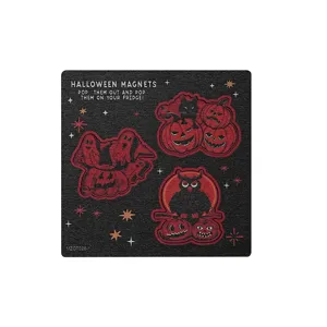 Halloween wooden magnetic fridge stickers set, vintage spooky ghost pumpkin decor for kitchen use.