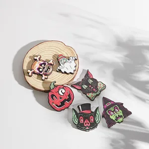 Halloween wooden magnetic fridge stickers set, vintage ghost pumpkin cat bat witch decor.