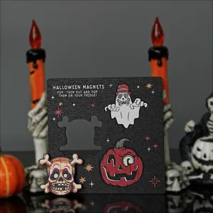 Wooden Halloween magnetic refrigerator stickers, spooky ghost and pumpkin fridge magnets.