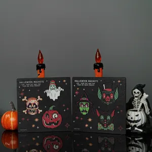 Halloween wooden magnetic fridge stickers, cute ghost skull pumpkin magnet set for kitchen decor.